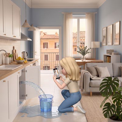 L'host riprende con il telefono la perdita d'acqua sotto il lavello, nell'appartamento con il Colosseo fuori dalla finestra